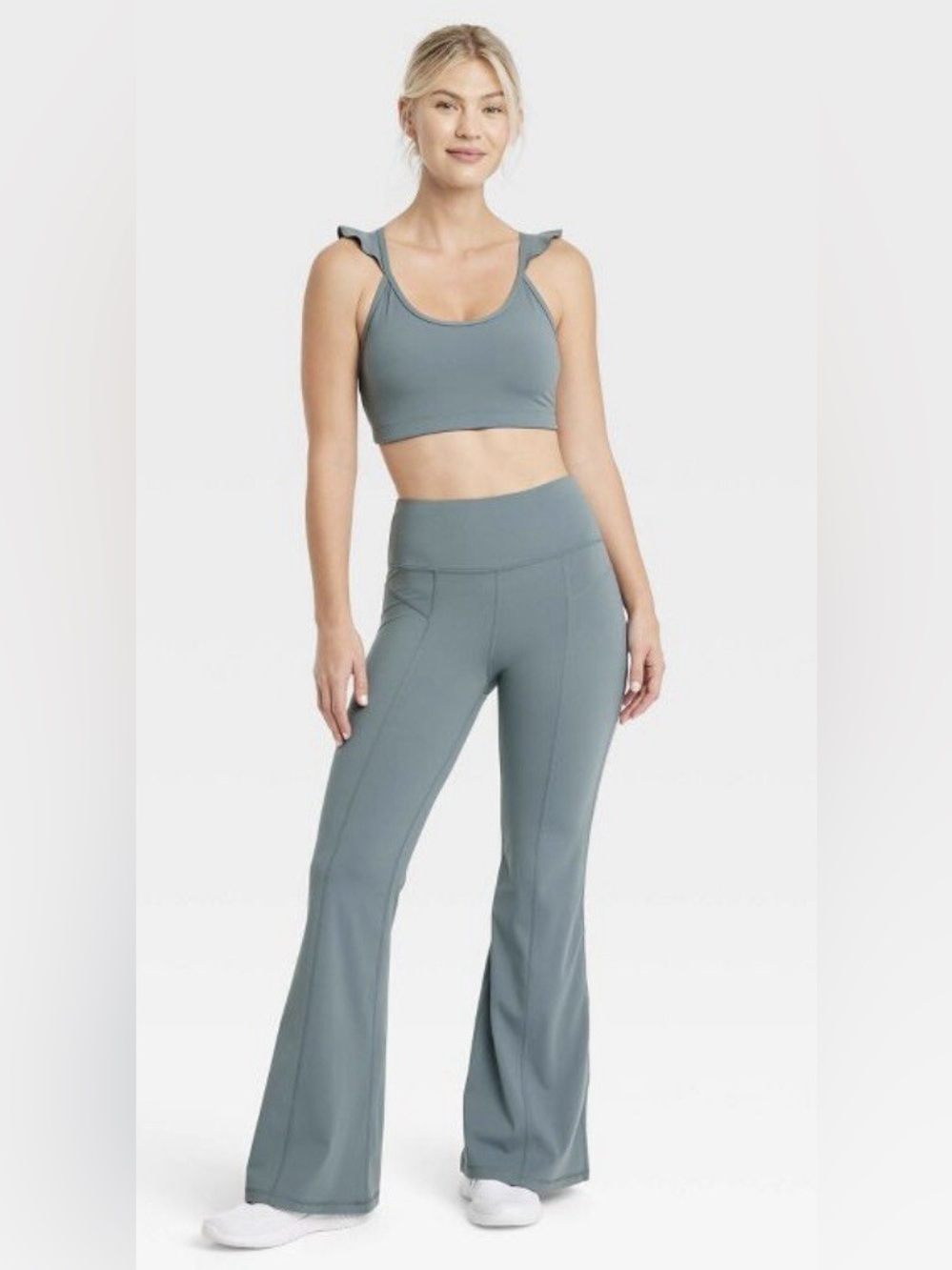 Joy Lab High-Waist Flare Leg Active Pants in Slate Blue Size Large